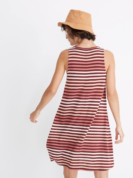 Madewell NWT Highpoint Tank Dress in Sulley Stripe, Burgundy Pink Cream, S - Picture 4 of 11